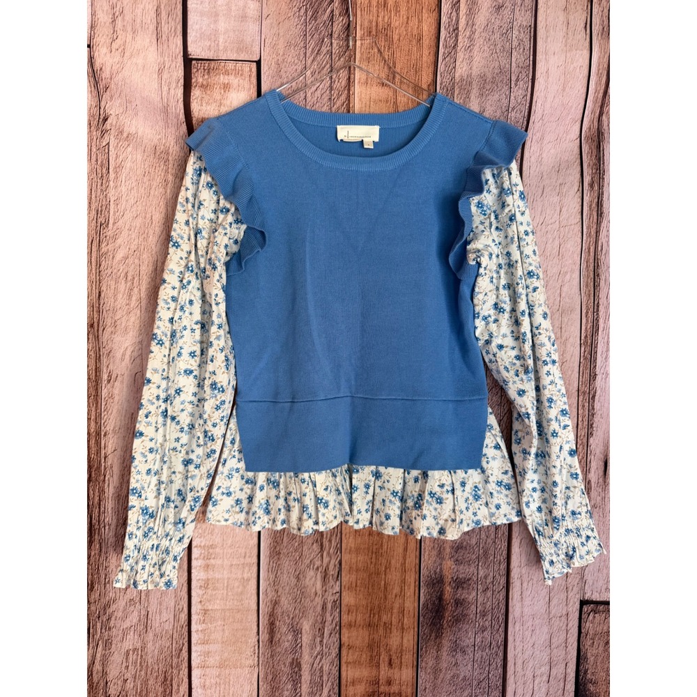 Anthropologie Maeve Layered Sweater Vest Blue Floral Mixed Media Romantic Small